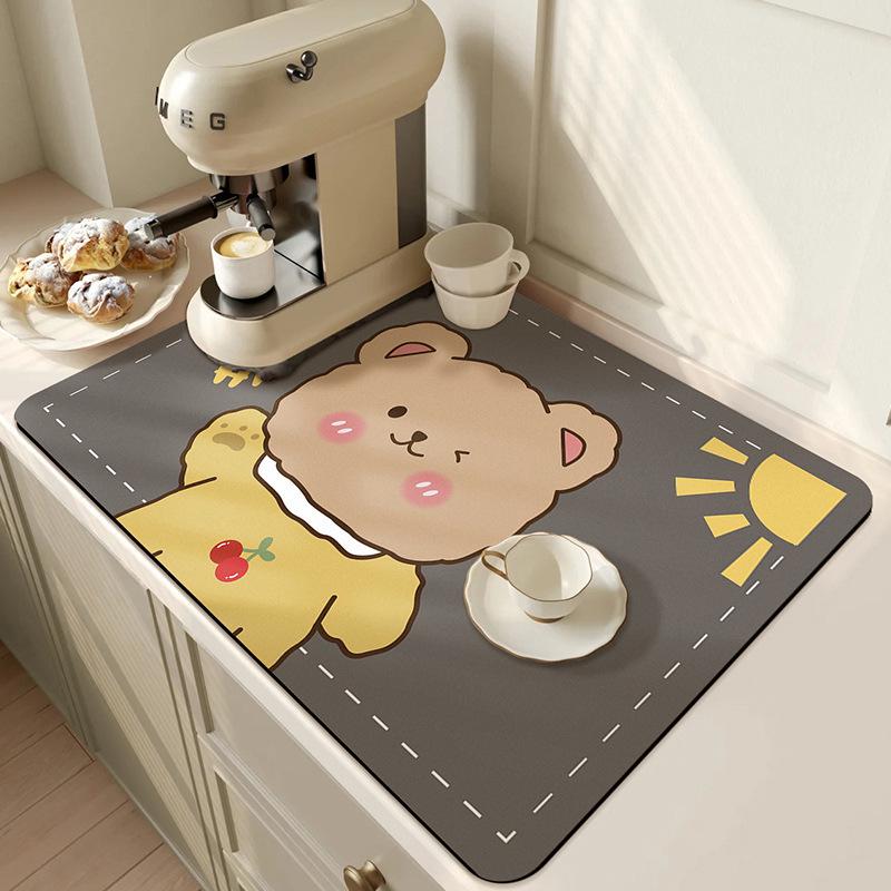 Cartoon Diatom Mud Kitchen Mat - Anti-Scald, Heat Insulation, Quick-Dry, Oil-Proof, Waterproof, Water-Absorbing Table Mat.