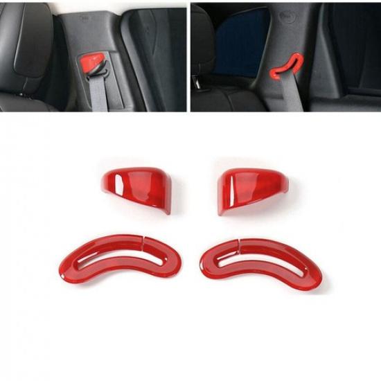 Seat Belt Buckle Adjust Frame Trim 4PCS For Jeep Cherokee 2014- Bright Red