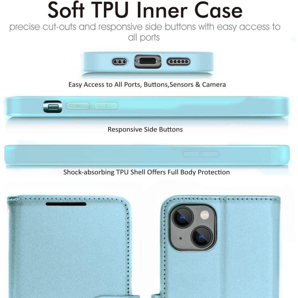 iPhone 14 Leather Wallet Case, Flip Protective Case Cover with Wallet Card Holder, Stand and Wrist Strap - PU Leather with Magnetic Closure