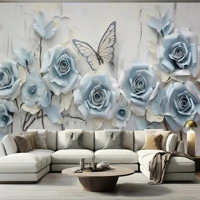Papier Peint Fleurs Bijoux 3d Magnifiques Luxe Léger Fresque Papillon Salon Chambre Mur de Fond Décoration Intérieure