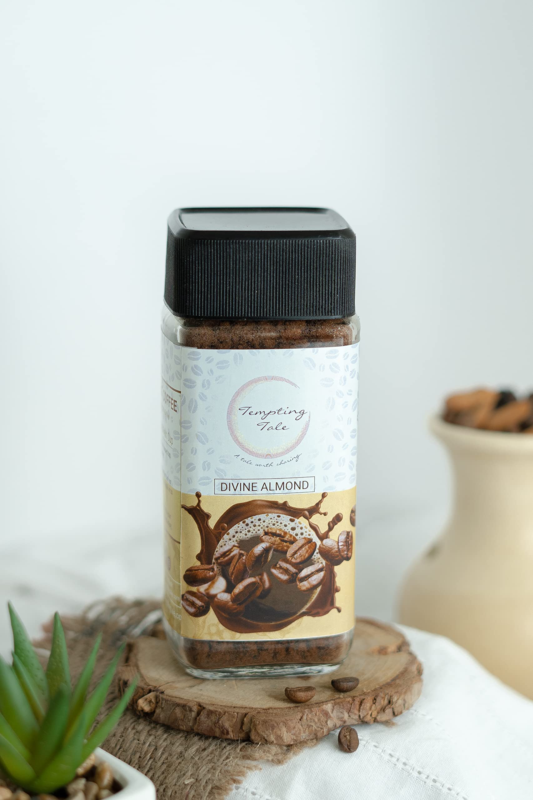 Tempting Tale Divine Almond Instant Coffee Powder | Rich Almond Flavored Coffee | 100% Arabica Beans | Vegan, Dairy-Free, Gluten-Free | No