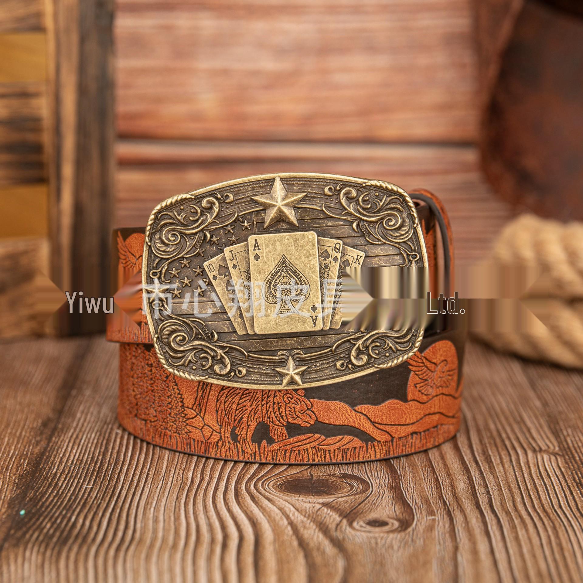 Cross Retro Lace Star Embossed Leather Unisex Belt 120cm