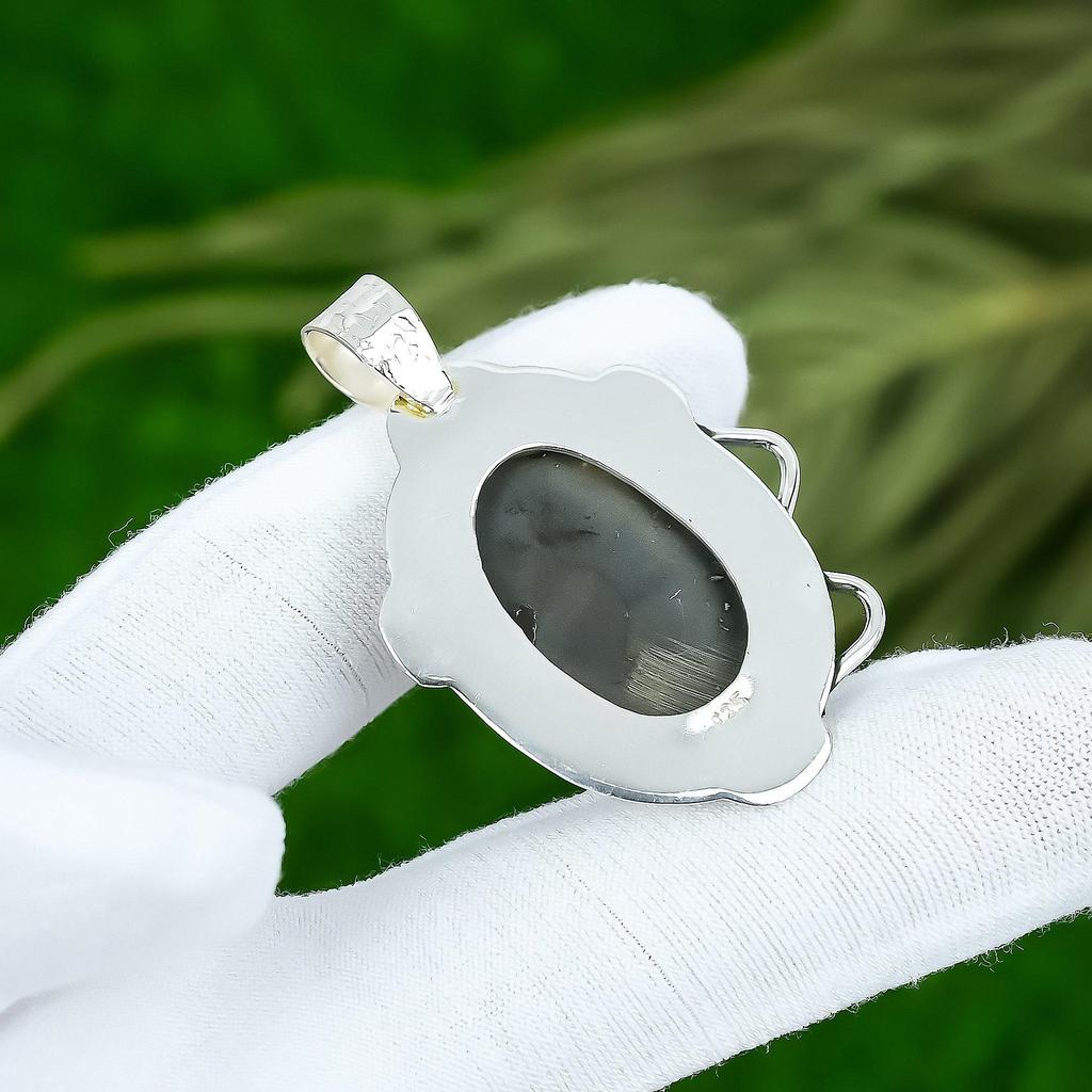 Friendship Day Sale 925 Silver Natural Moroccan Mud Crack Fossil Pendant Jewelry