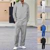 Set Sportivo Casual da Uomo Monocolore, Camicia a Maniche Lunghe a Righe, Top con Scollo Quadrato e Mezza Zip, Set Pantaloni con Coulisse