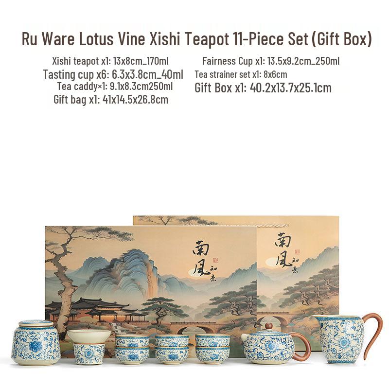 High-End Ru Kiln Ceramic Kung Fu Tea Set - Luxury Gaiwan Teapot, Tray, and Cups for Home.