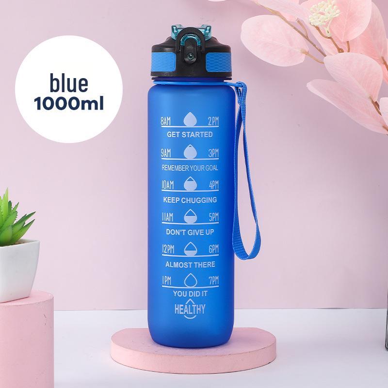 Gradient Color 1L Sports Water Bottle with Straw - Large Capacity Outdoor Plastic Space Cup