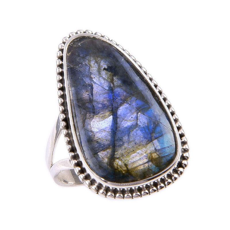 Natural Labradorite Gemstone 925 Solid Sterling Silver Jewelry Ring Size 8 H1U58