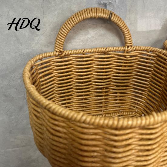 Kitchen Spice And Egg Organizer Woven Hanging Wicker Storage Basket Wall Mounted Imitation Rattan Organizer Versatile Containers Rustic Style