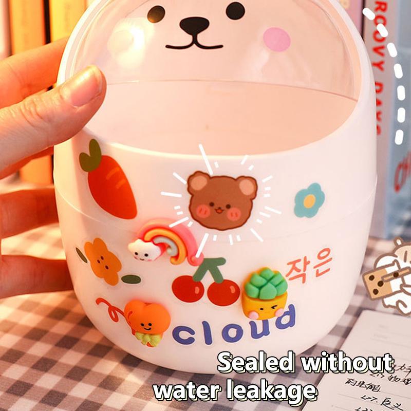 Niedlicher Kreativer Heim-Desktop mit Deckel Mülleimer Klein Mini Kawaii Schlafzimmer Schreibtisch Aufbewahrungsbox Stifthalter Gib einen Aufkleber