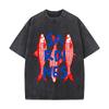 Sardines Red Fish Blue Text Graphic Washed Vintage Short Sleeve Loose Streetwear Tee