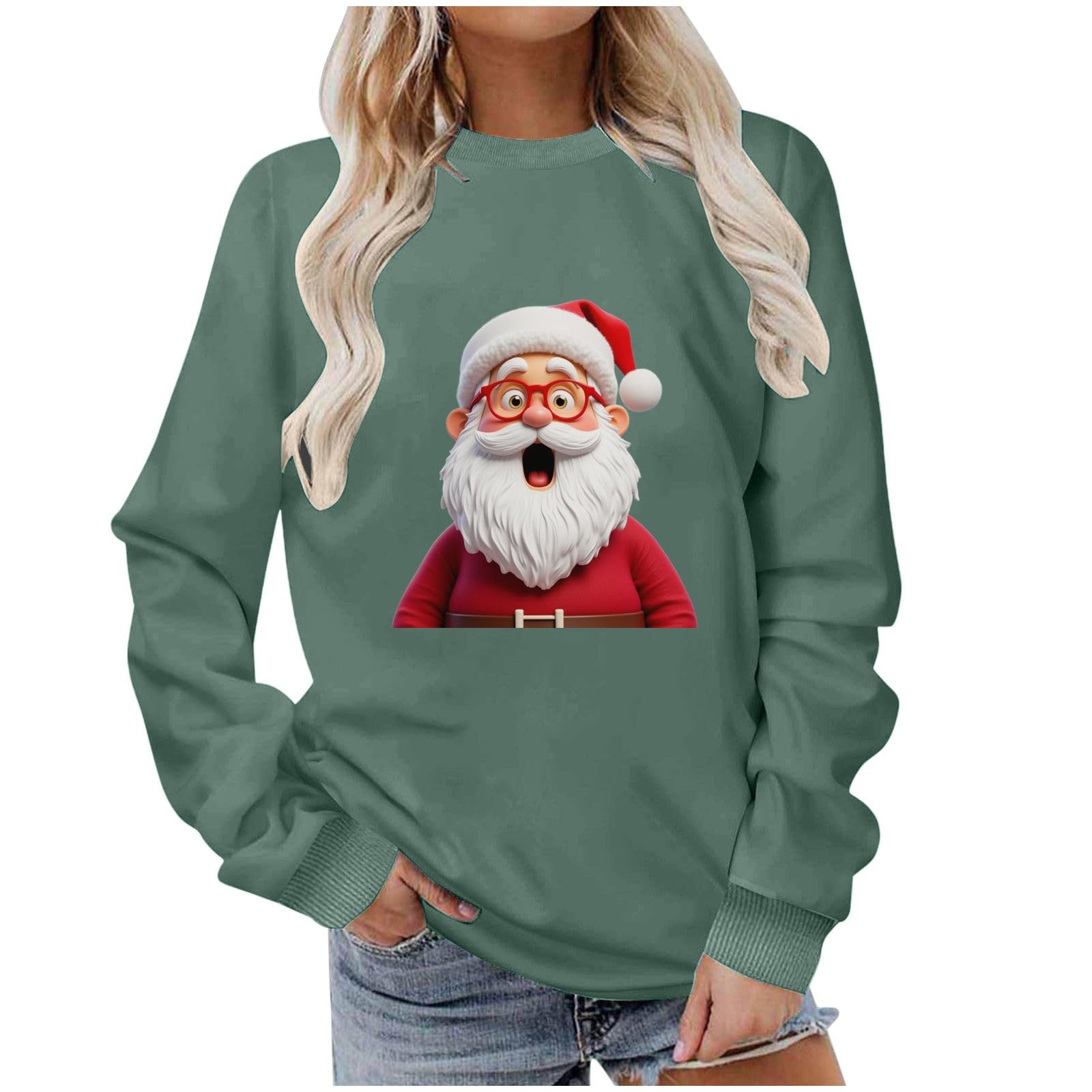 

Рождественские свитшоты для женщин, оверсайз, с длинным рукавом, с круглым вырезом, милые праздничные пуловеры с рождественской графикой L красный