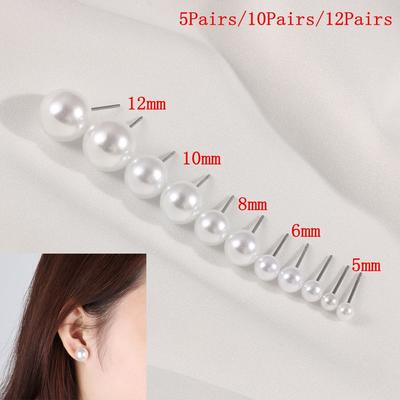 4mm 5mm 6mm 8mm 10mm 12mm Fashion Wedding Engagement Round Shape Ear Stud Pearl Earrings Elegant