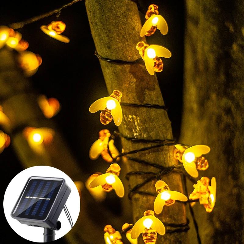 

1 шт. Светодиодные солнечные садовые фонари Медовая пчела Сказочная гирлянда 8 режимов Водонепроницаемое уличное освещение для цветочной ограды Рождественской елки 5M 20LEDs