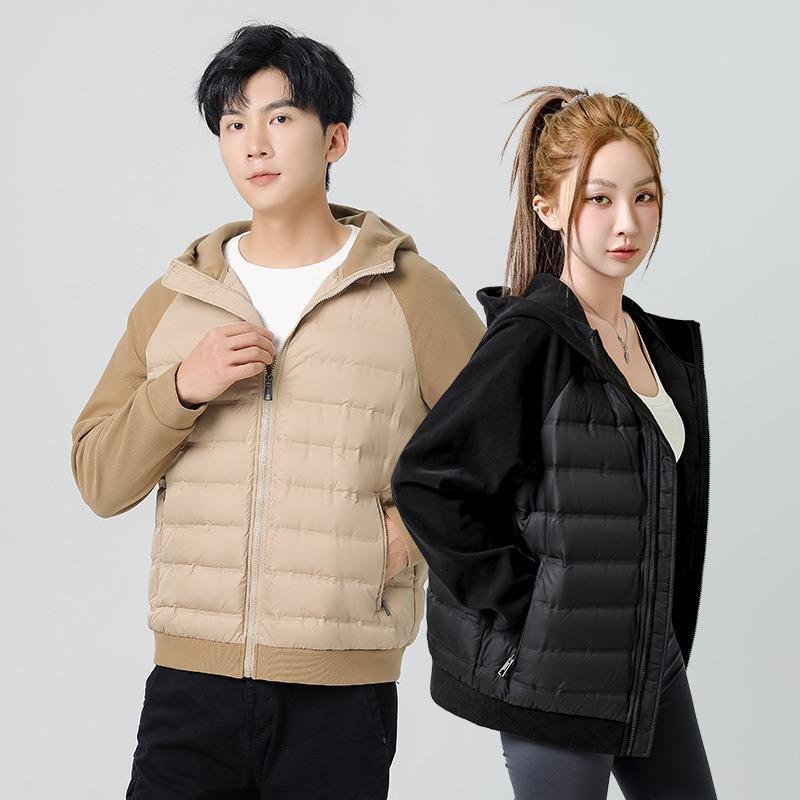 Spring and Autumn trend casual versatile men and women couples new down jacket light and thin hooded splicing cardigan jacket men