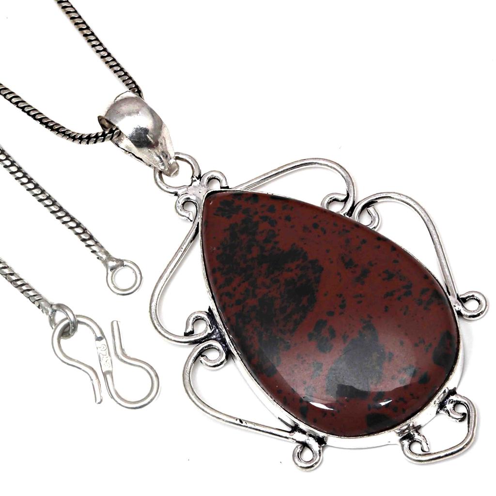 Pendant Mahogany Obsidian Gemstone Valentine'Day Gifted Silver Jewelry 2.5"