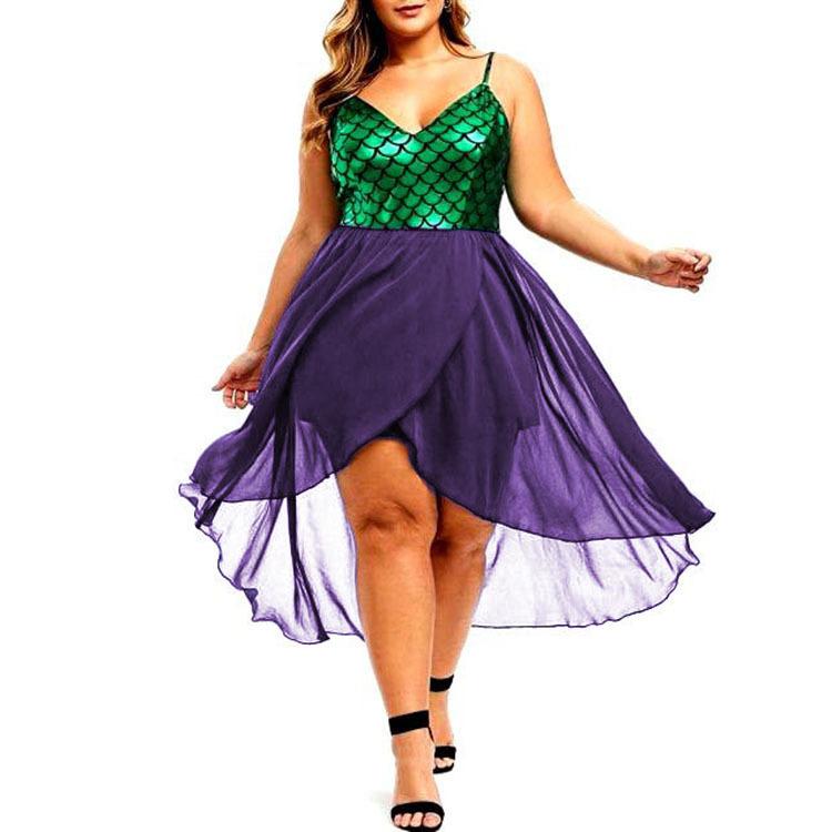 European, American Spring and Summer Mermaid Women Sexy Scale Printing Irregular Dress Cross-border Spot