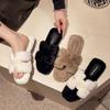 Xiaoxiangfeng square head flat bottom H fluffy slippers women's outer wear~ high sense fashion versatile home office one-word drag tide