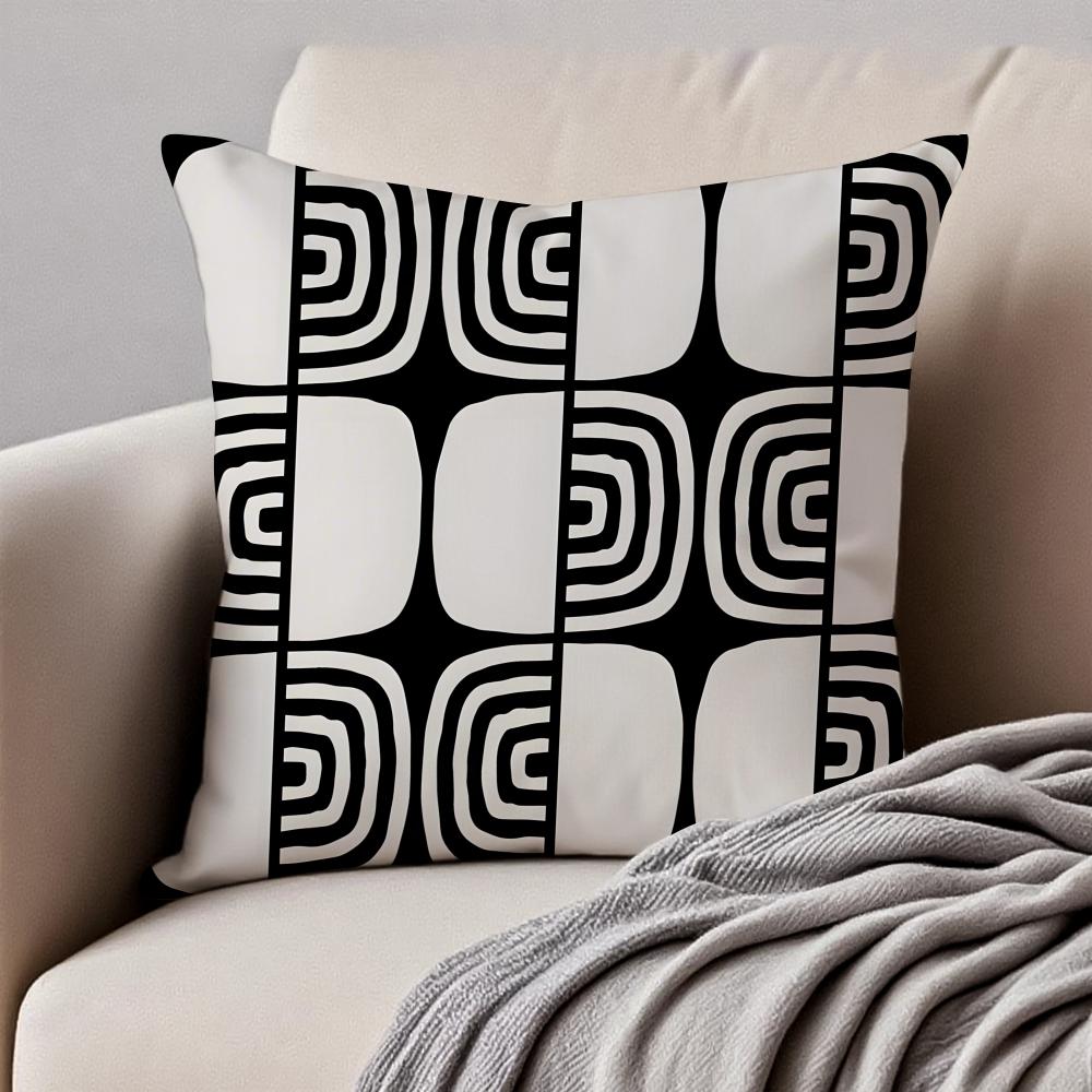 Vintage Retro Geometric Shading Background Cushion Cover Pillowcase Antidustmite Invisible Zipper Short Plush Sofa Cushion