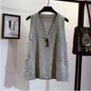 Women's Spring Autumn with Pockets and V-neck Plus Size Set Knitted A-line Sweater Loose Sleeveless T-shirt