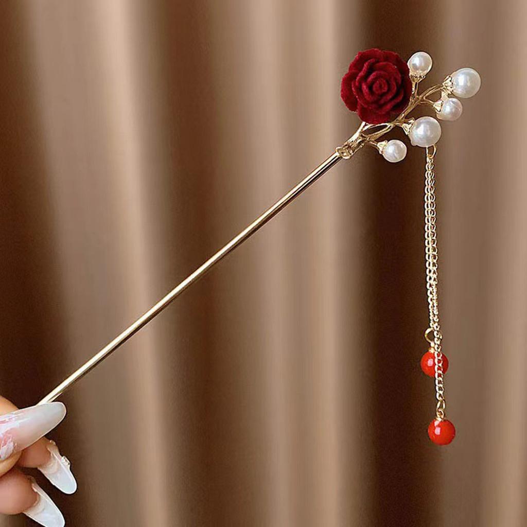 Chinese Style Vintage Hairpin Elegant Flower Vine Jade Stone Hair Stick Hanfu Cheongsam Evening Dress Hair Decor Accessories