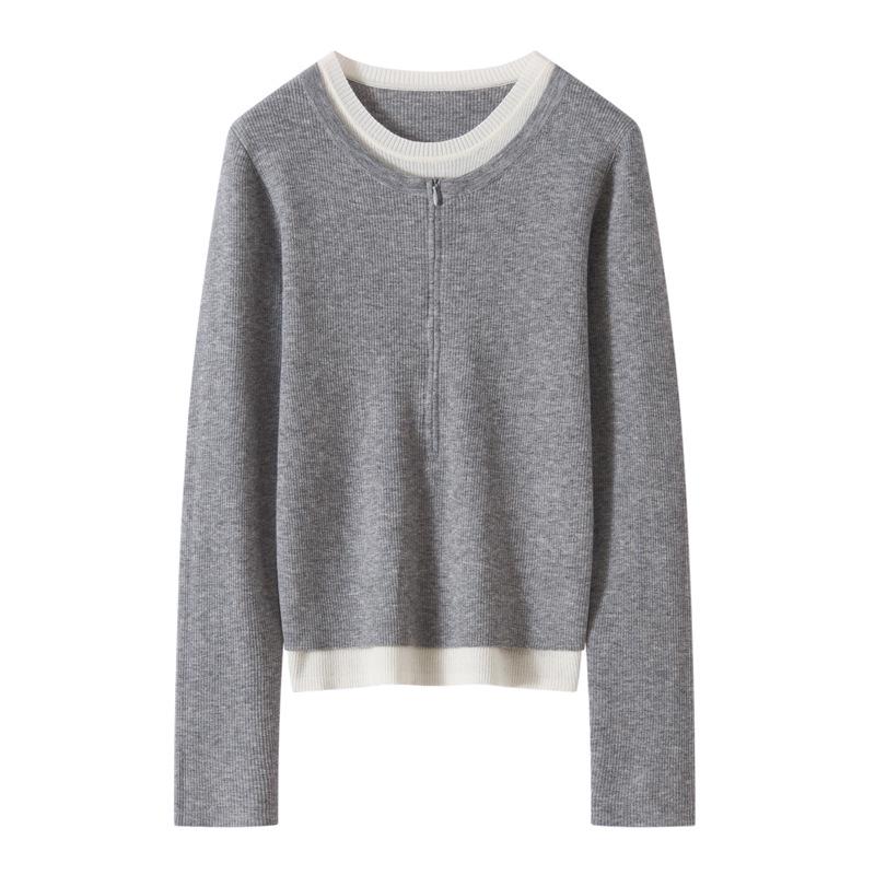 Women's Half-Zip Round Neck Wool Two-Piece Sweater - Spring/Autumn 2026 Edition