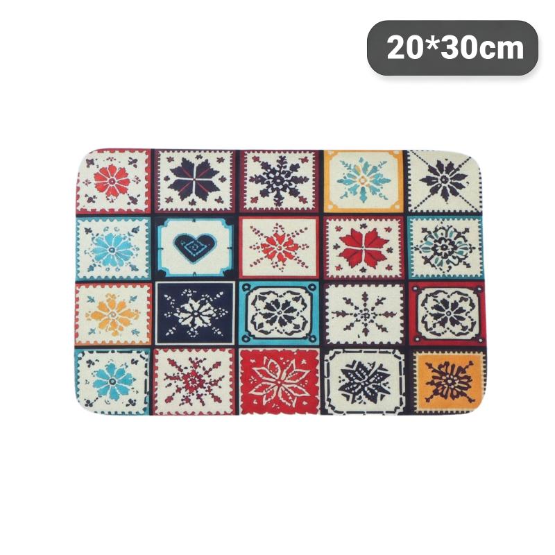 Bohemian Tile Pattern Non Slip Kitchen Drying Mat Water Resistant Countertop Dish Draining Pad for Small Cafe Use