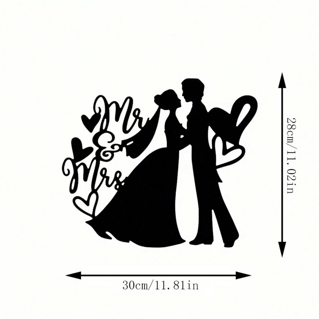 Metal Wall Art Valentine Bride & Groom Sign, Aesthetic Hanging Ornament, Wedding Metal Decor for Home Room