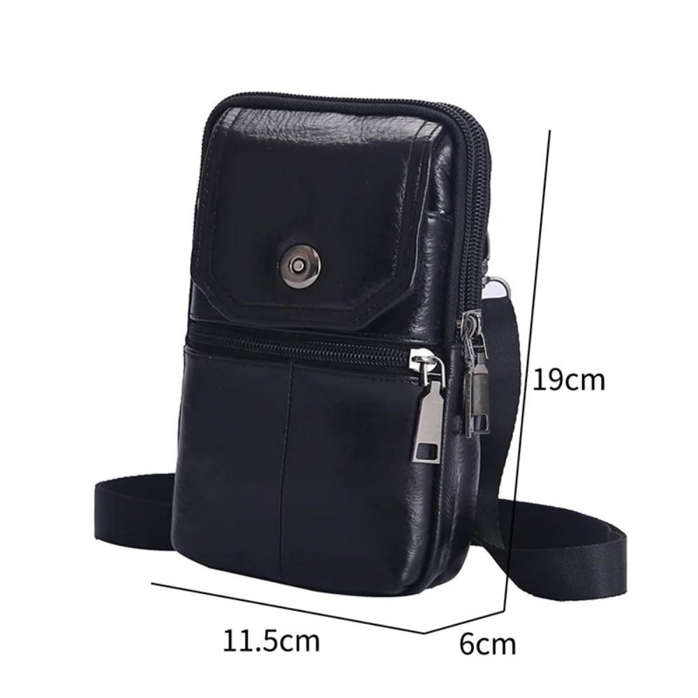 New Cowhide Leather Messenger Bag Multi-Pockets Small Mobile Phone Pouch Solid Color Chest Bag Male