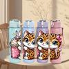 1PC Kitty Cat Drinking Milkshake Print 750ml Color Plastic Sports Water Bottle Leakproof Flip Straw Lid Suitable for Sports Office Home Use