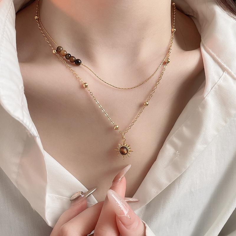 Maillard Tiger Eye Oval Necklace for Women - Light Luxury Autumn/Winter Clavicle Chain Fashion High-End Jewelry