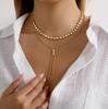 18k Gold Stainless Steel Sweater Necklace Niche Fringed Rhinestone Y-chain Accessories