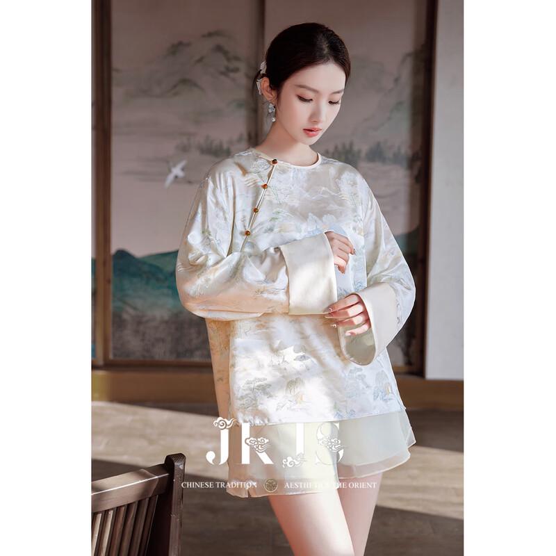 JK&JS Xiaochongshan New Chinese Style Satin Print Ensemble