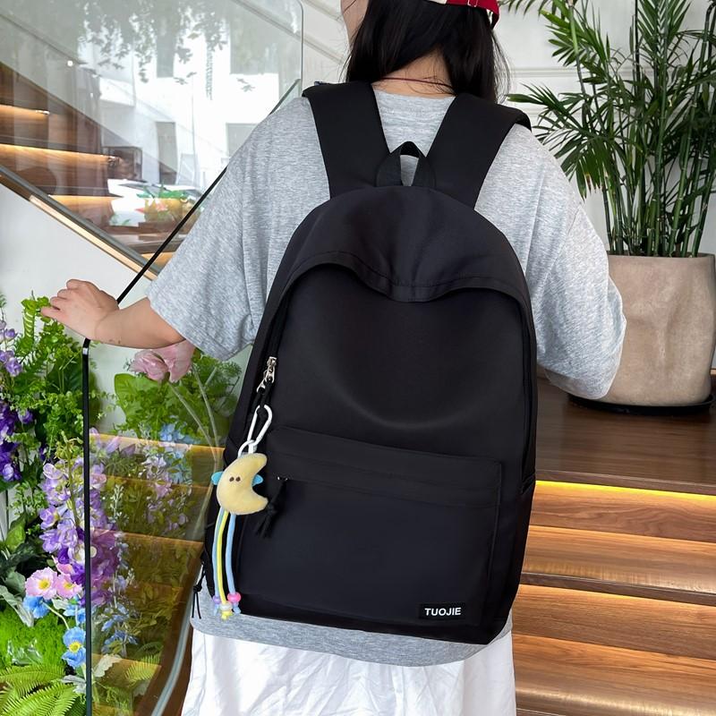 Women Lightweight Waterproof Backpack Solid Color Student Schoolbag