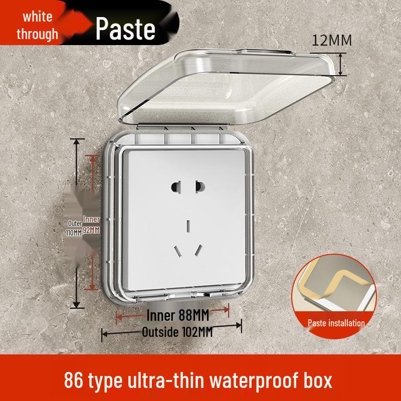 Type 86 Waterproof Bathroom Switch Socket Cover - Transparent Adhesive Splash Box for Power Protection