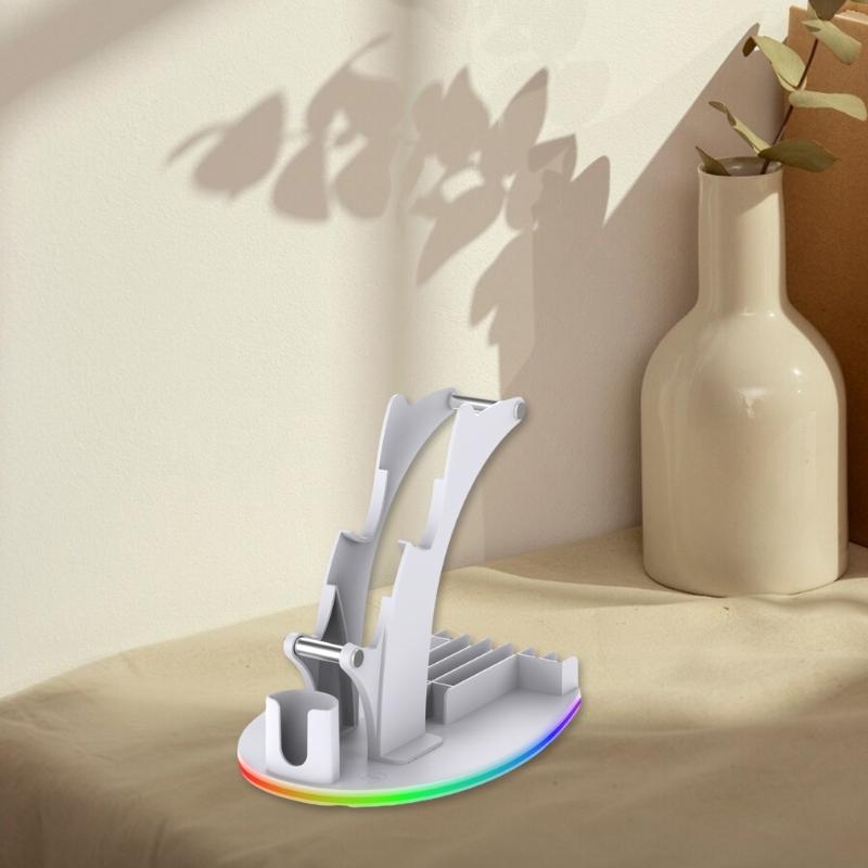 Gaming Accessory Organiser Rack Desktop Display Stand Holder with LED Lights for XSX Game Controllers Headphone