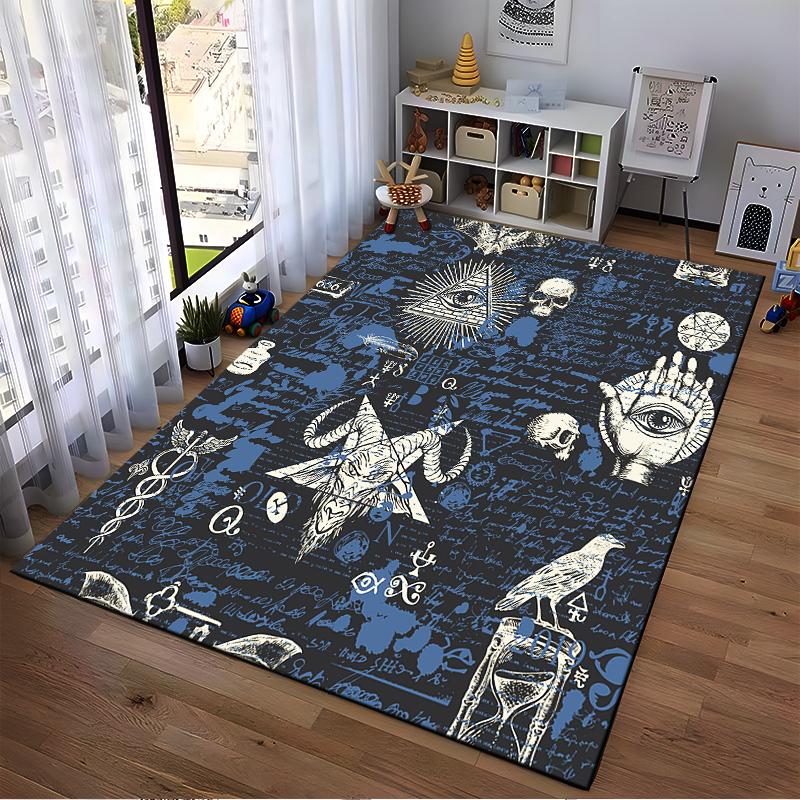 Occult Symbol Pattern Dark Rug Non-slip Rug Suitable for Living Room and Bedroom Sofas