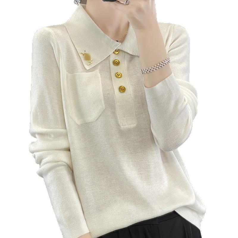 Women's Versatile Polo Collar Imitation Wool Knitwear for Autumn & Winter
