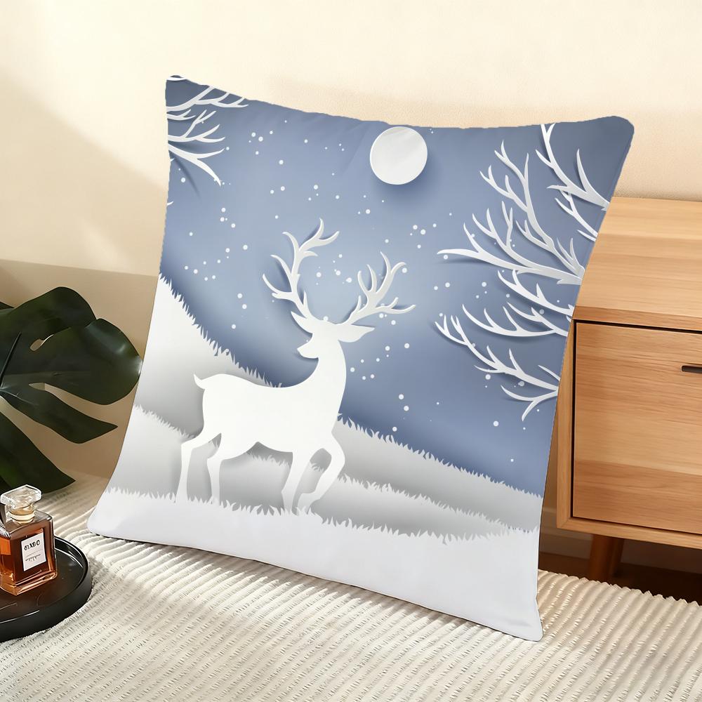 Blue And White Moose Cushion Cover Silky Short Plush Home Sofa Cushion Cover - Invisible Zipper Home Decoration
