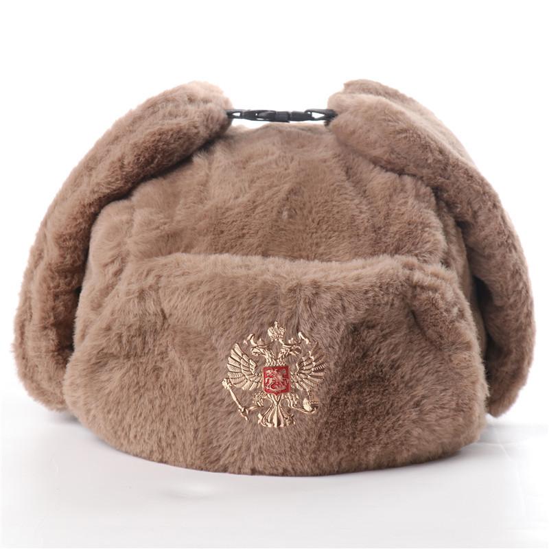 Men's and Women's Imitation Rabbit Hair Outdoor Hat, Ear Protection, Russian Full Hair Thermal Hat, Cold-proof Northeast Hat