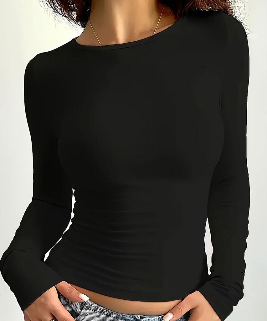 European/American Autumn Versatile Solid Color Long Sleeve Pullover T-Shirt