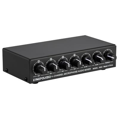 LYNEPAUAIO 4-kanals mikrofonmixer Stöder stereoutgång Mini ljudmixer med reverb diskant och