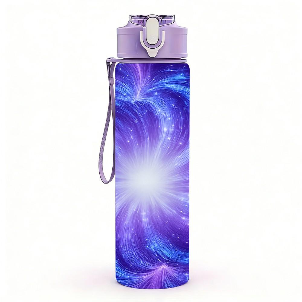 1PC Purple Blue Swirl Galaxy Nebula Print 750ml Color Plastic Sports Water Bottle Leakproof Flip Straw Lid Suitable for Sports Office Home Use