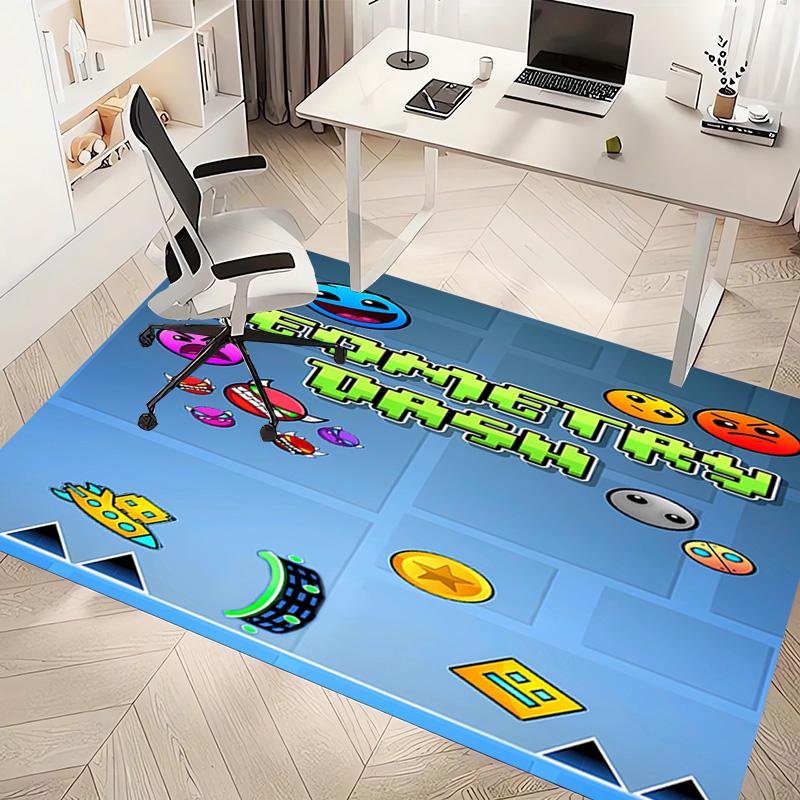 1pc Geometry Dash Print Area Rug - Soft, Washable Non-Slip Indoor Mat, Living Room, Home Office Decorative Rug,Office Decorative