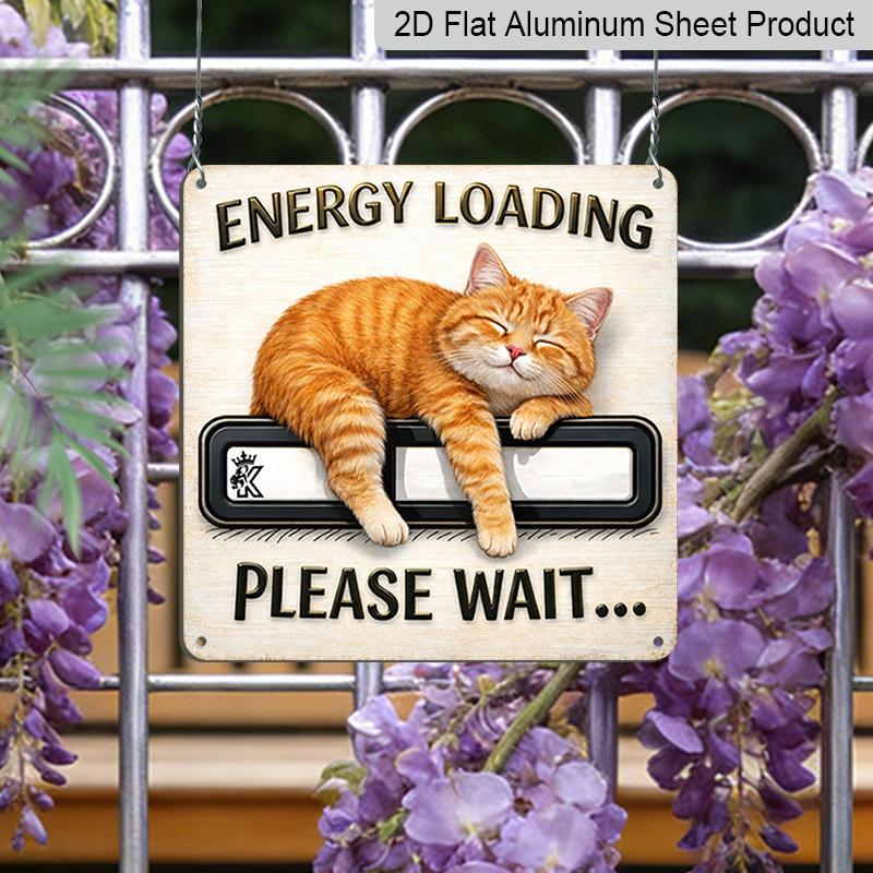 

2D Flat, 1pc Funny Sleeping Cat Wall Sign - Vintage Suitable for Indoor/Outdoor Decor with Energy Loading Please Wait Text, Retro Kitten Decoration 20*20cm