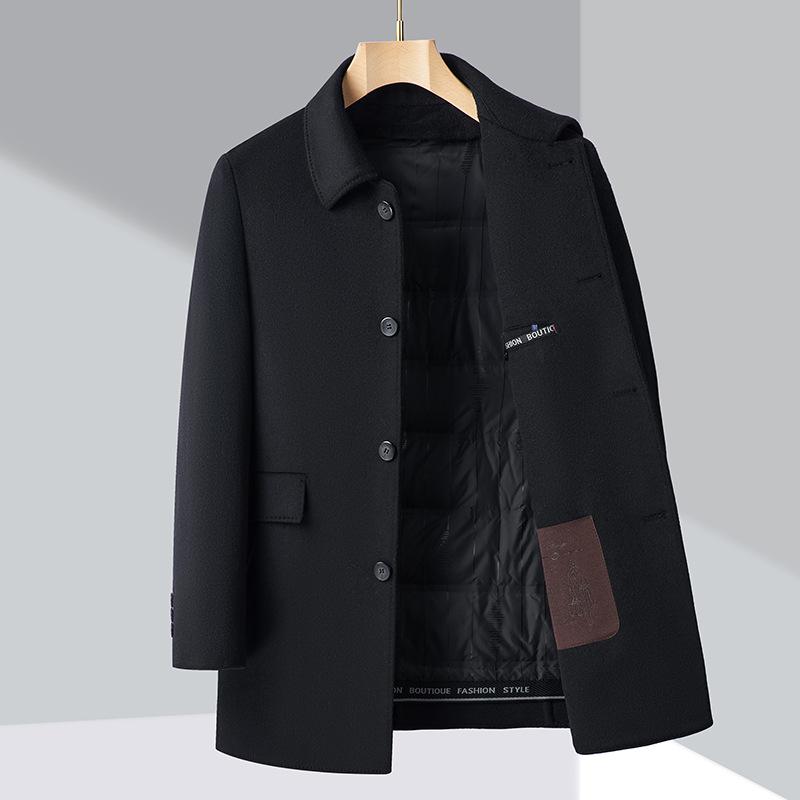 Winter thickened down liner removable double-sided cashmere coat men's mid-length woolen coat for middle-aged and elderly dads