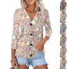 Women's Fashion Casual Print Button-down Shirt 3/4  Sleeve Tops