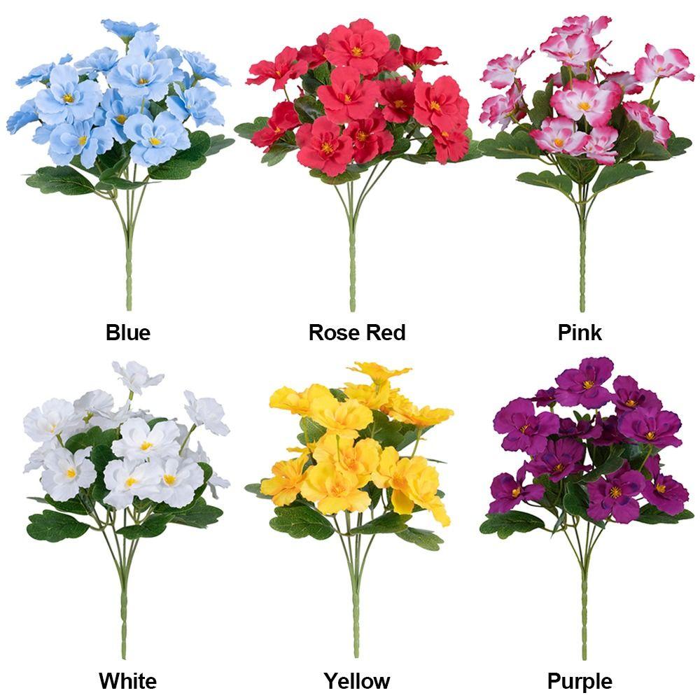 5 Forks Begonia Artificial Flower Multicolor Silk Petals Simulation Flower Bouquet Green Leaves Photo Props Faux Flower