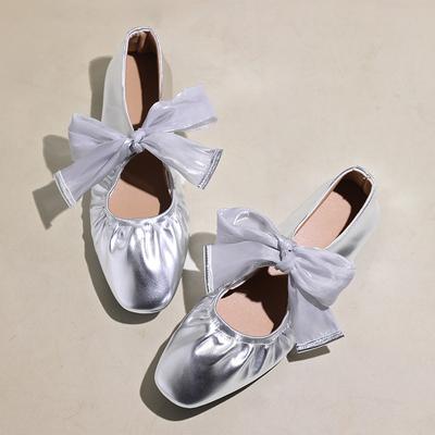 Ballerinas für Damen 2024 Sommer neu Oberbekleidung flacher Mund Französische flache Mary Jane Schuhe für Damen
