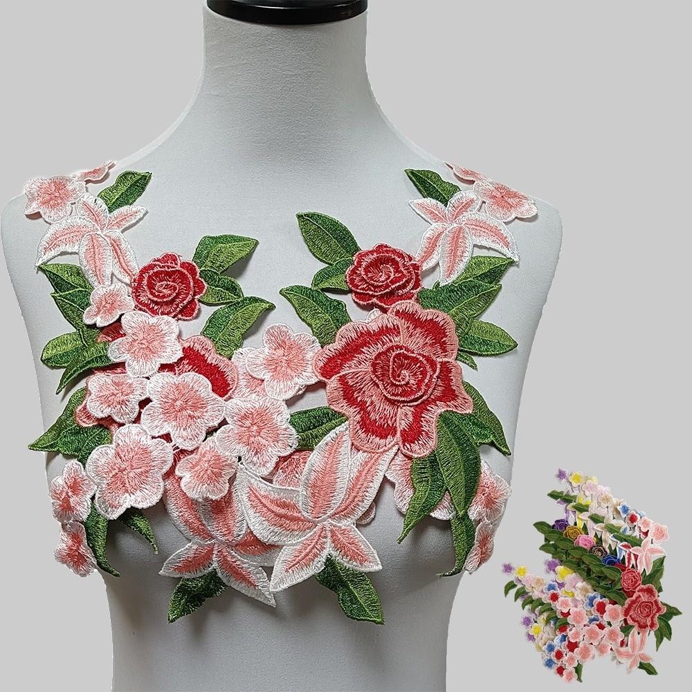 1Pair Polyester Fiber Embroidery Flower Patch DIY Handmade Clothing Accessories Embroidery Floral Applique Sew On Patch Dress