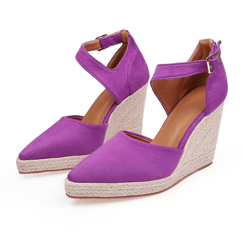 Fashion Wedges High Heel Platform Sandals Women Point Toe Hemp Heels Ankle Strap Sandals Ladies Summer Chaussures Femme Sandalias Mujer